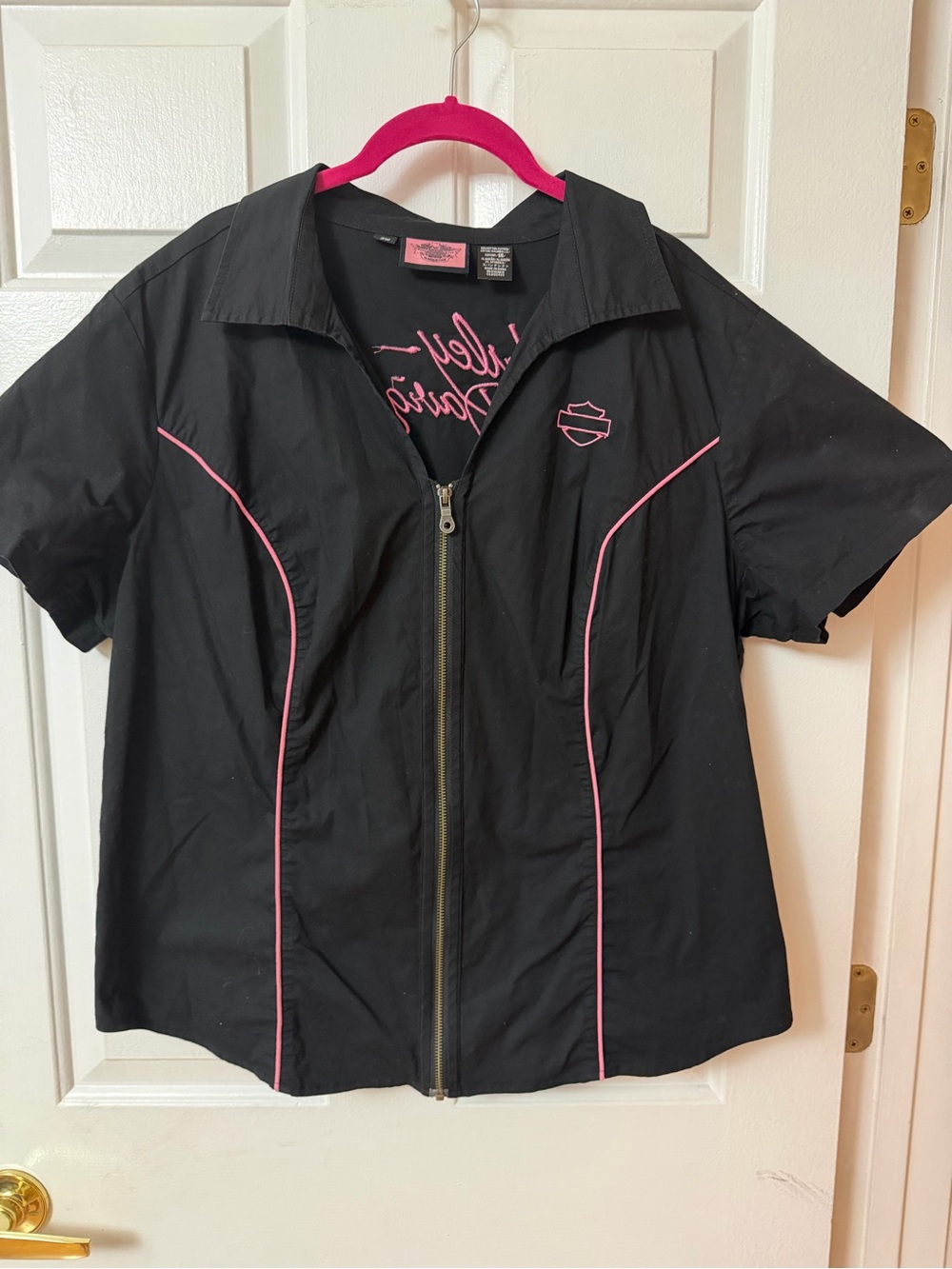 Harley-Davidson Black Blouse with Pink Piping